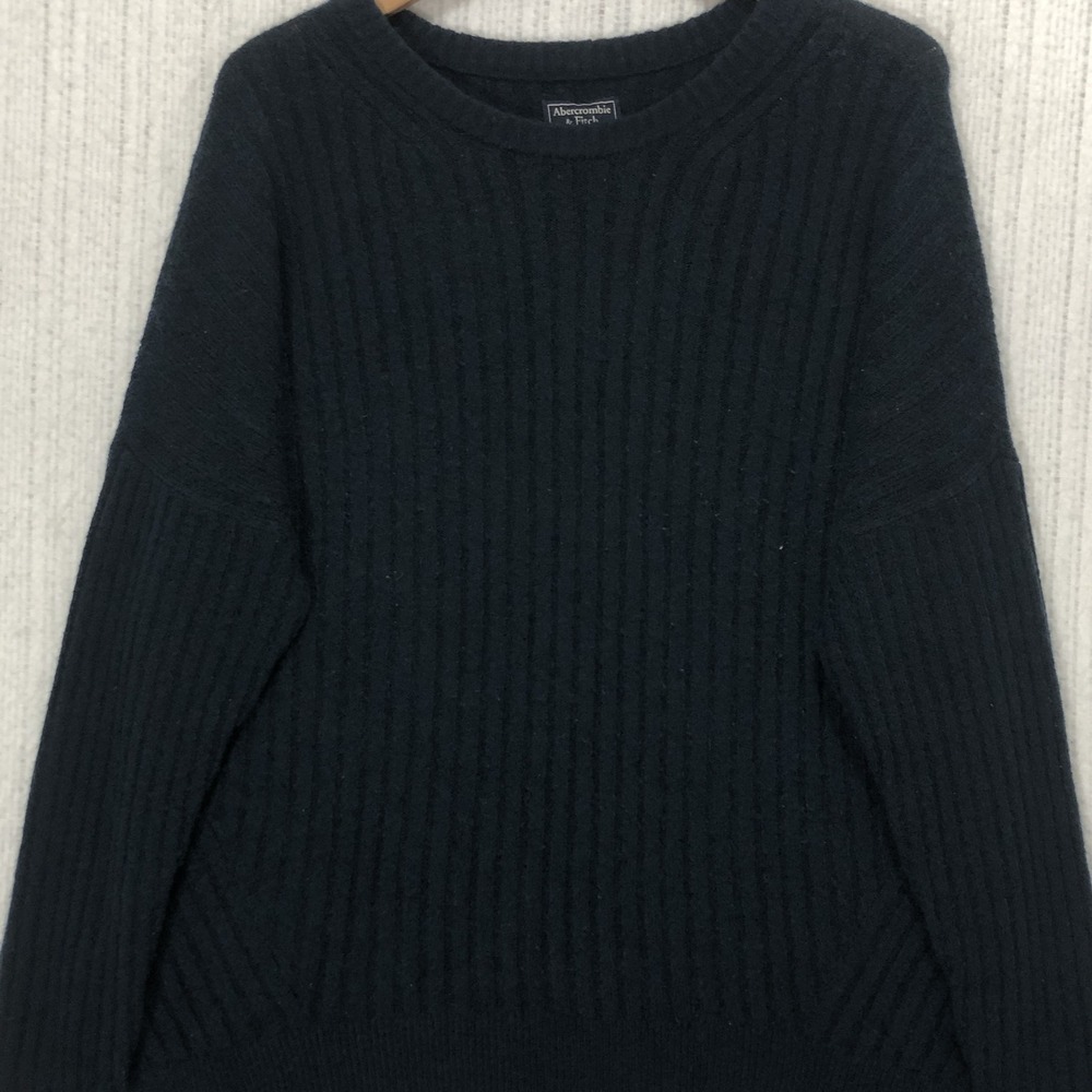 Abercrombie & Fitch Navy Blue Ribbed Crewneck Sweater Drop Shoulder Large 1R6336